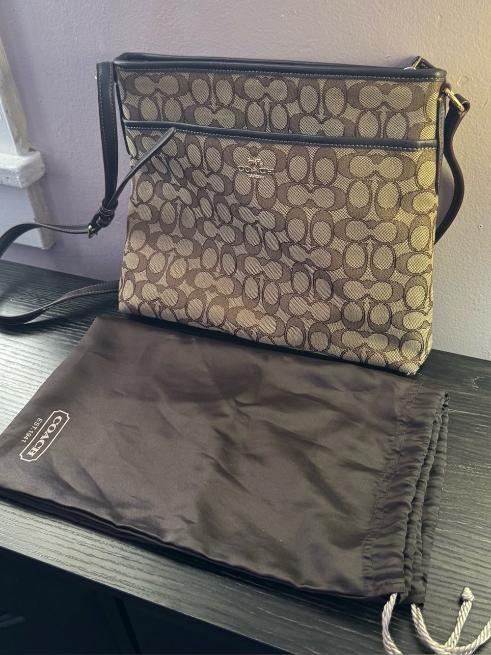 Coach Tan and Brown Signature Crossbody Shoulder Bag